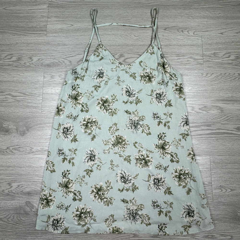 Style‎ Rack Womens Dress Small Sage Green Floral Mini Slip V Neck Rayon Lined